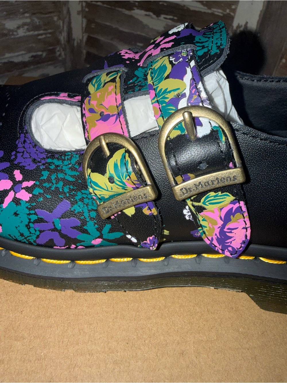 Dr. Martens Black Floral Mary Jane Shoes, New in Box - Picture 4 of 6